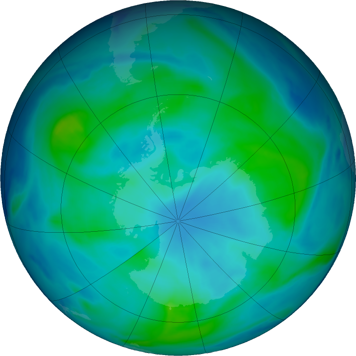 Antarctic ozone map for 14 February 2018